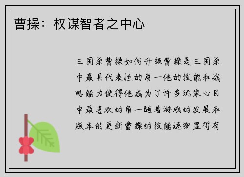 曹操：权谋智者之中心